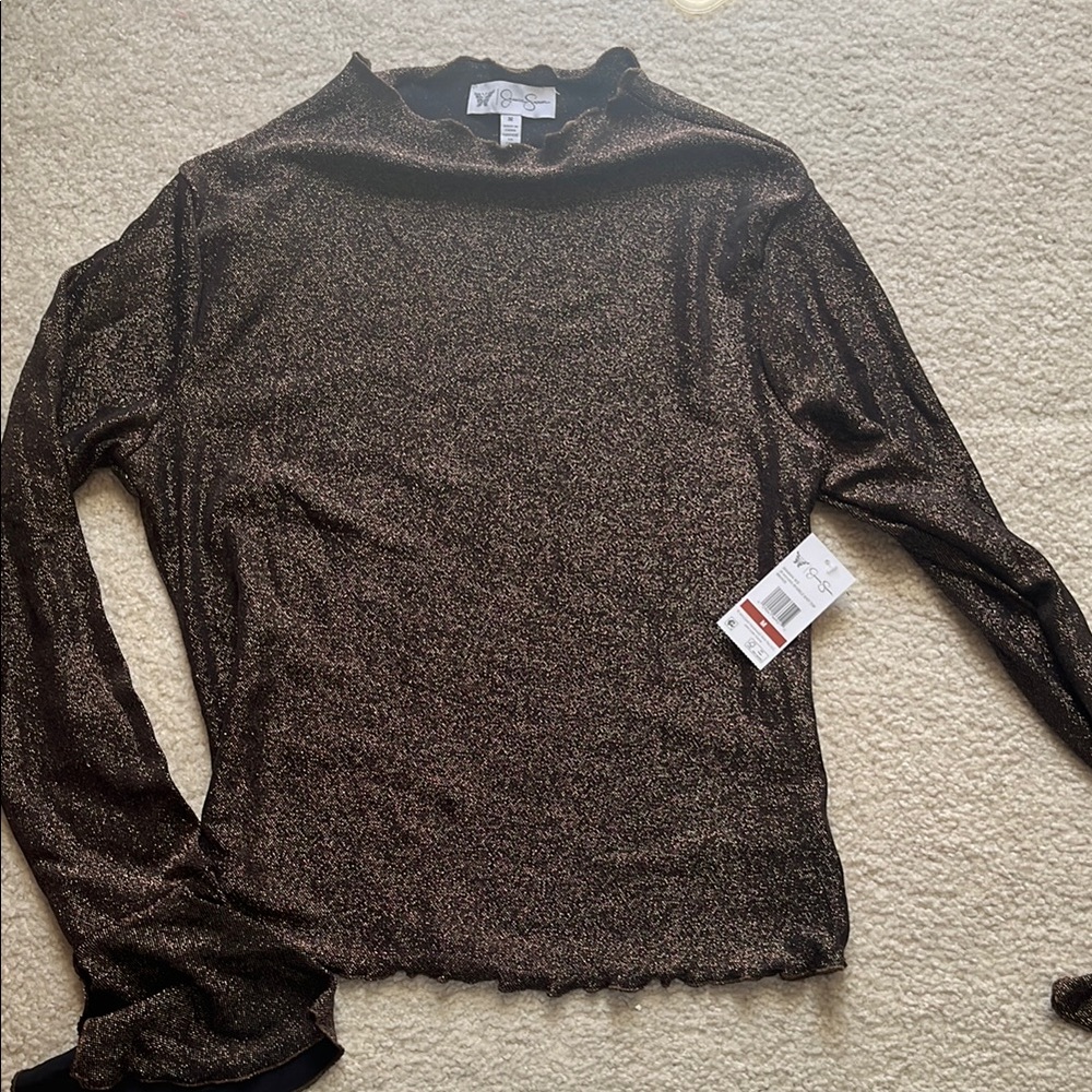 Jessica Simpson Black Fitted Ribbed Long Sleeve Top
